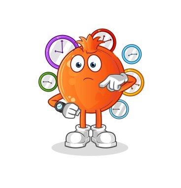 Kol saati çizgi filmiyle nar. çizgi film maskotu vektörü