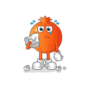 Nar, peçeteyle ağlar. çizgi film maskotu vektörü