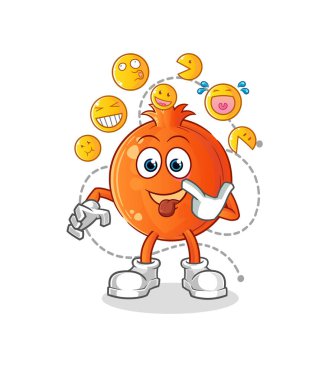 Nar gülüşü ve alaycı karakter. çizgi film maskotu vektörü