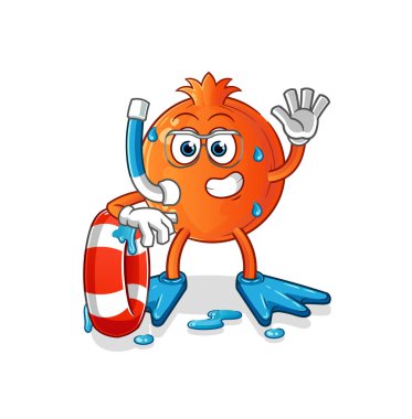 Şamandıra maskotlu bir nar yüzücüsü. çizgi film vektörü