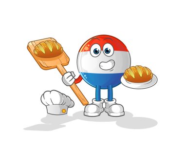 Flaman bir fırıncı ve ekmek. çizgi film maskotu vektörü