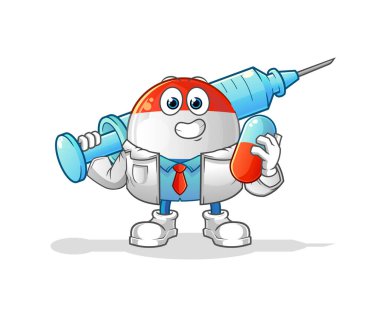 Hollandalı doktor elinde ilaç ve iğne tutuyor.