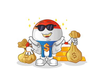 Flaman bayraklı zengin karakter. çizgi film maskotu vektörü