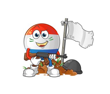 Hollanda bayrağı ordu karakteri. çizgi film maskotu vektörü