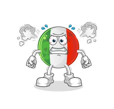 İtalya bayrağı çok kızgın bir maskot. çizgi film vektörü