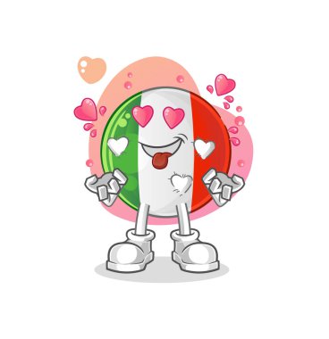 İtalya bayrağı düşen aşk vektörü. çizgi film karakteri