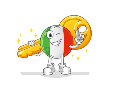 İtalya bayrağı anahtar maskotu taşıyor. çizgi film vektörü