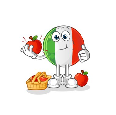 İtalyan bayrağı elma resmi yiyor. karakter vektörü