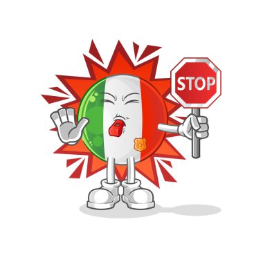 İtalya bayrağı dur işareti taşıyor. çizgi film maskotu vektörü