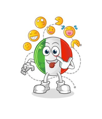 İtalyan bayrağı gülüşü ve alaycı karakteri. çizgi film maskotu vektörü