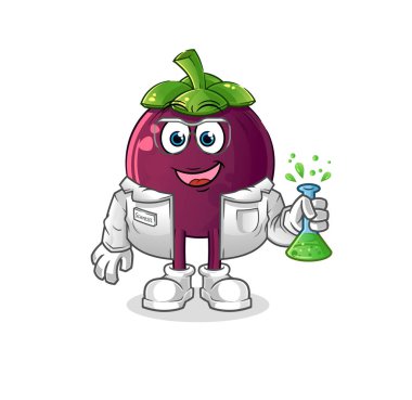 Mangosteen bilim adamı karakteri. çizgi film maskotu vektörü