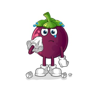 Mendille ağlayan mangosteen. çizgi film maskotu vektörü