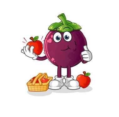 Mangosteen elma resmi yiyor. karakter vektörü