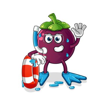 Şamandıra maskotlu bir yüzücü. çizgi film vektörü