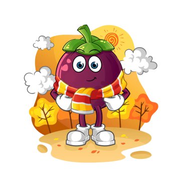 Sonbaharda mangosteen. çizgi film maskotu vektörü