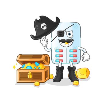 Hazine maskotu olan bir korsan. çizgi film vektörü