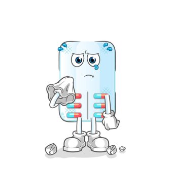 İlaç peçeteyle ağlar. çizgi film maskotu vektörü