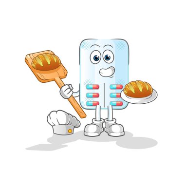 Ekmekli ilaç fırını. çizgi film maskotu vektörü