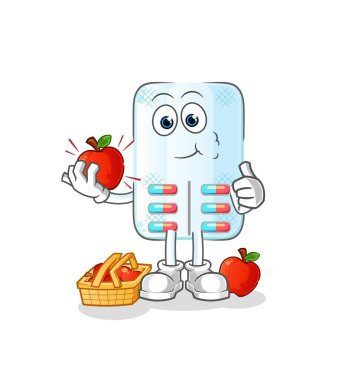 Elma illüstrasyonu yiyen bir ilaç. karakter vektörü