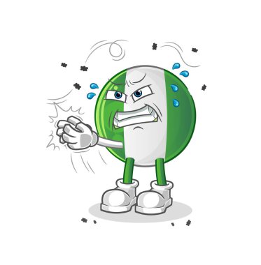 Nijerya bayrağı uçan karakter. çizgi film maskotu vektörü