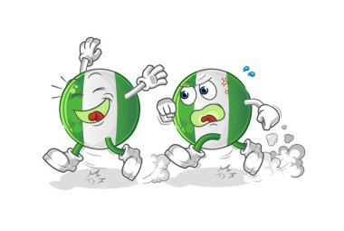 Nijerya bayrağı Chase çizgi filmi oynuyor. çizgi film maskotu vektörü