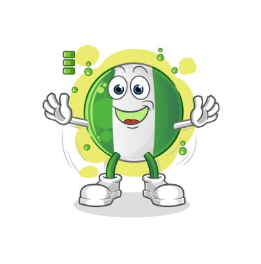 Nijerya bayrağı batarya karakteri. çizgi film maskotu vektörü