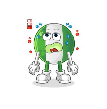 Nijerya bayrağı düşük batarya maskotu. çizgi film vektörü