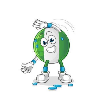 Nijerya bayrağı germe karakteri. çizgi film maskotu vektörü