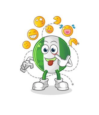 Nijerya bayrağı gülüşü ve alaycı karakteri. çizgi film maskotu vektörü