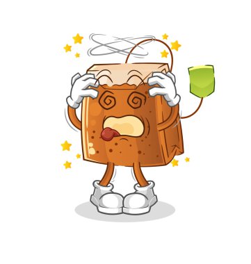 Çay poşeti baş döndürücü maskotu. çizgi film vektörü