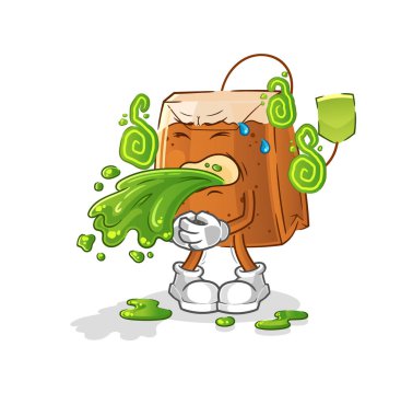 Çay poşeti çizgi film kustu. çizgi film maskotu vektörü