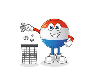 Flaman bayrağı. Çöp maskotu. çizgi film vektörü