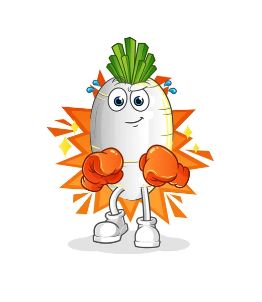 White Radish Boxer Character Cartoon Mascot Vector — Stock Vector