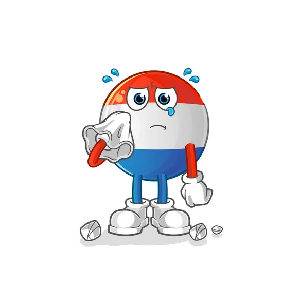Bandeira Holandesa Chora Com Lenço Vetor Mascote Desenhos Animados — Vetor de Stock
