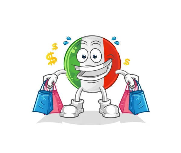 Itália Bandeira Shoping Mascote Vector Dos Desenhos Animados — Vetor de Stock