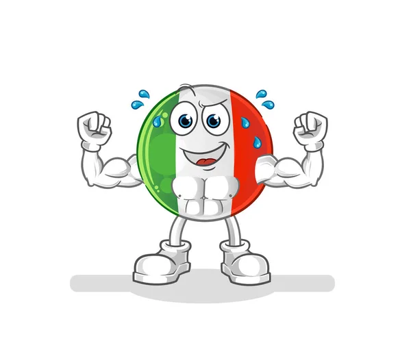 Italia Bandera Caricatura Muscular Vector Mascota Dibujos Animados — Archivo Imágenes Vectoriales