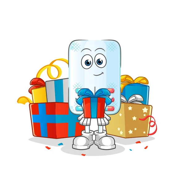 Medicine Give Gifts Mascot Cartoon Vector — Stock Vector
