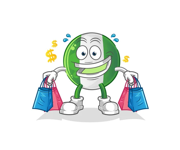 Nigerian Flag Shoping Mascot Cartoon Vector — Stock Vector