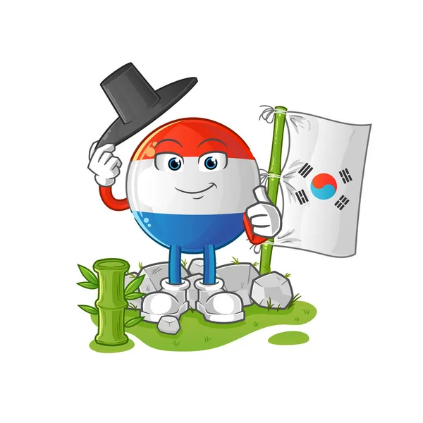 Personagem Coreano Bandeira Holandesa Vetor Mascote Desenhos Animados — Vetor de Stock