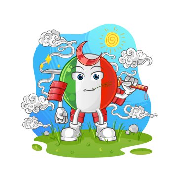 İtalyan bayrak samuray çizgi filmi. çizgi film maskotu vektörü