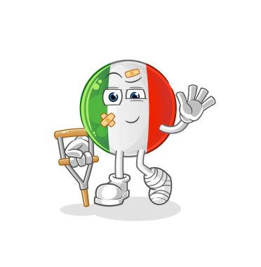 Topallayan sopayla İtalya bayrağı tutulmuş. çizgi film maskotu vektörü
