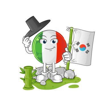 İtalyan bayraklı Koreli karakter. çizgi film maskotu vektörü