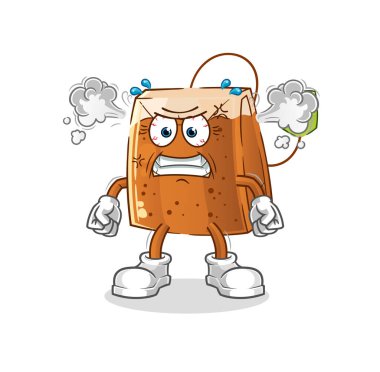 Çay poşeti çok kızgın bir maskot. çizgi film vektörü