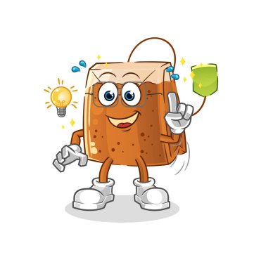 Çay poşetinin bir fikir karikatürü var. maskot vektörü