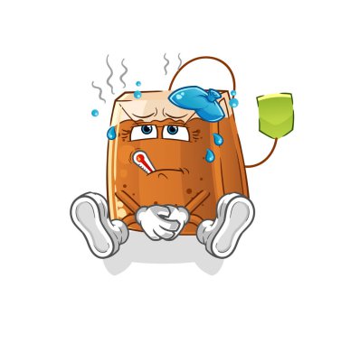 Çay poşeti hasta vektörü. çizgi film karakteri