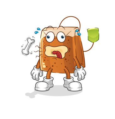 Çay poşeti geğirme maskotu. çizgi film vektörü