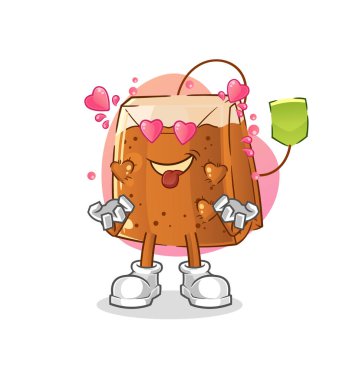 Çay poşeti aşk vektörü. çizgi film karakteri