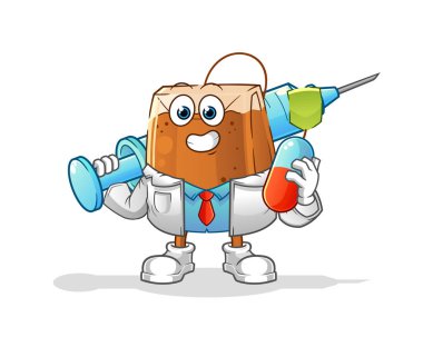 Çay poşeti doktoru elinde ilaç ve iğne tutuyor.