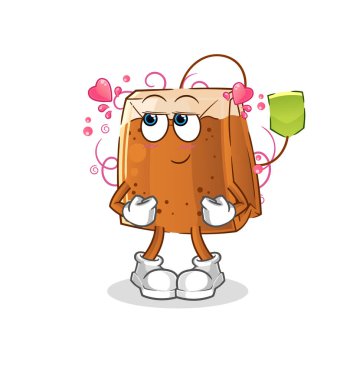 Çay poşeti utangaç vektör. çizgi film karakteri