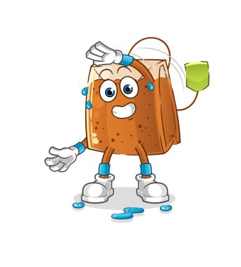 Çay poşeti esneme karakteri. çizgi film maskotu vektörü